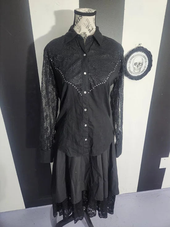 Panhandle Slim Black Lace Button-Down Shirt - Picture 1 of 8